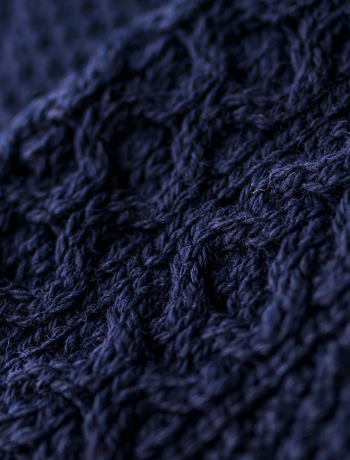 WOMEN'S HEAVYWEIGHT TRADITIONAL ARAN WOOL SWEATER - Navy #color_navy