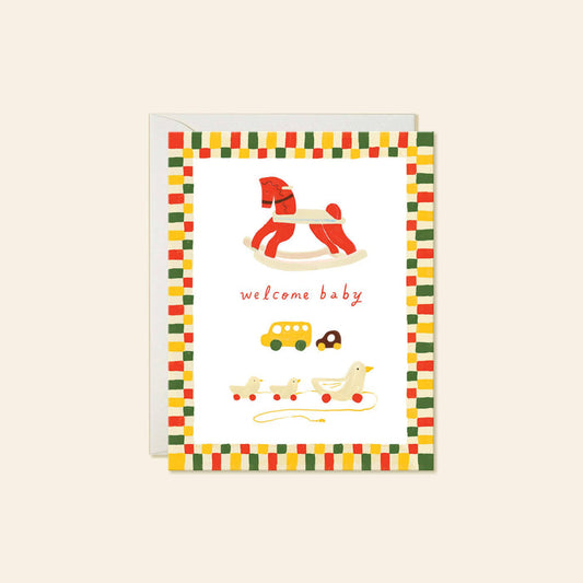 Wooden Toy Baby Card – Sweet Welcome Baby Card - Wee Bee Baby Boutique