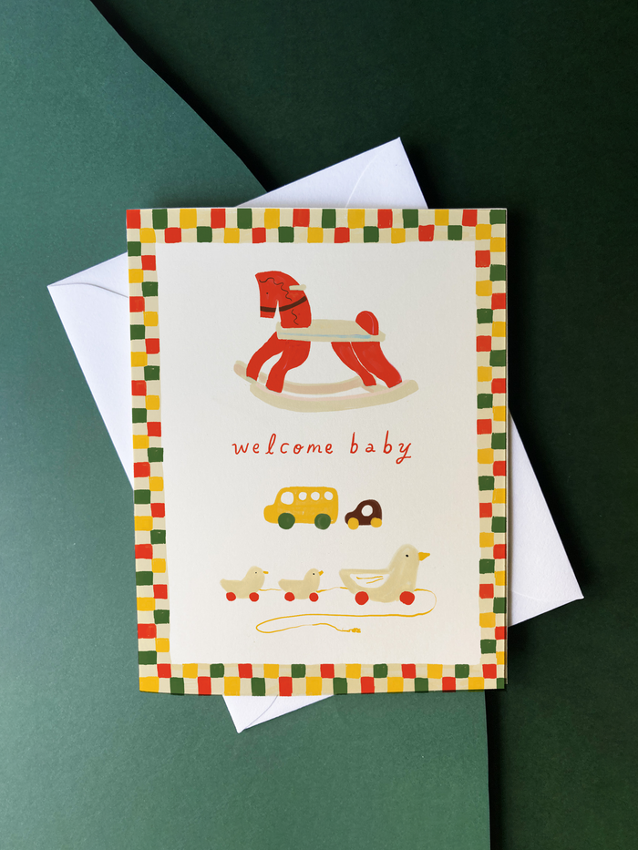 Wooden Toy Baby Card – Sweet Welcome Baby Card - Wee Bee Baby Boutique