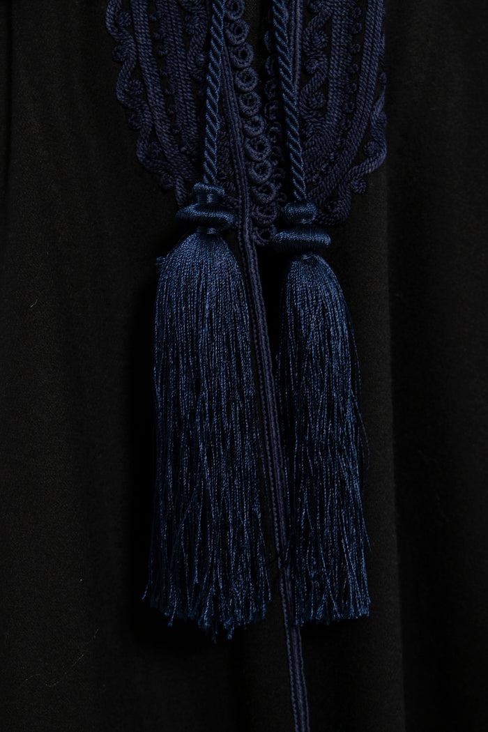 Wool Black & Navy Embroidered Abaya