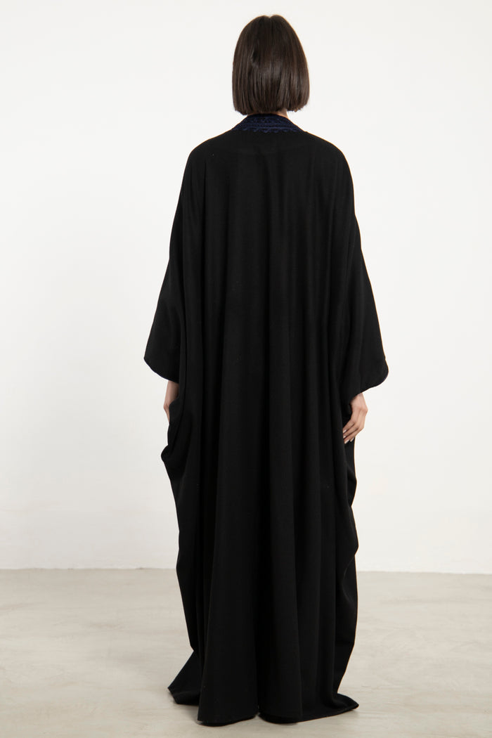 Wool Black & Navy Embroidered Abaya