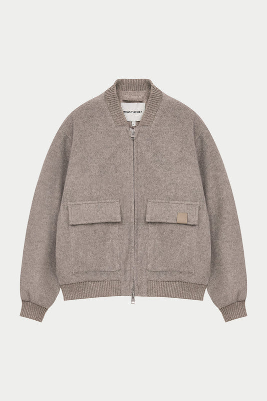 WOOL BLEND BOMBER JACKET - BEIGE