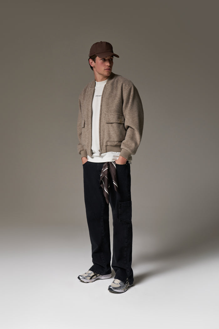 WOOL BLEND BOMBER JACKET - BEIGE