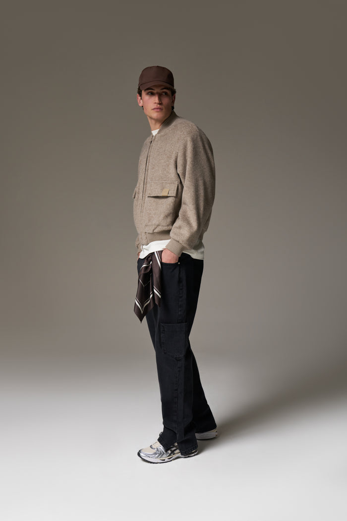 WOOL BLEND BOMBER JACKET - BEIGE