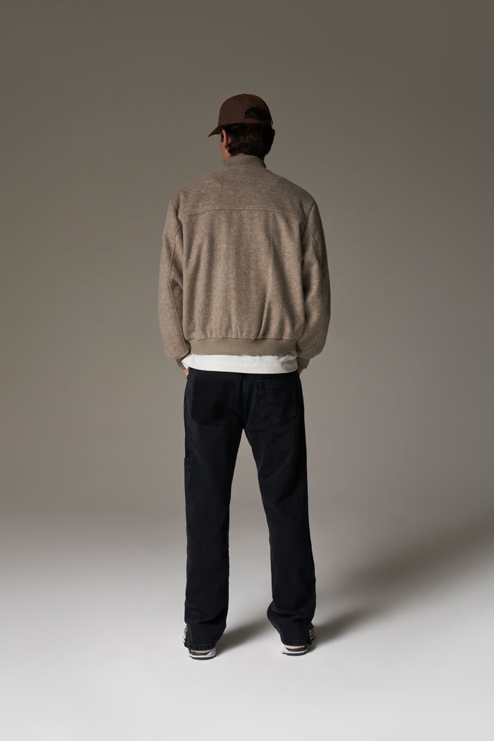 WOOL BLEND BOMBER JACKET - BEIGE