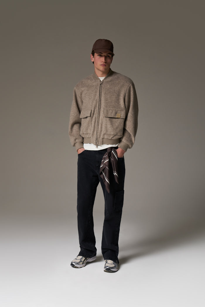 WOOL BLEND BOMBER JACKET - BEIGE