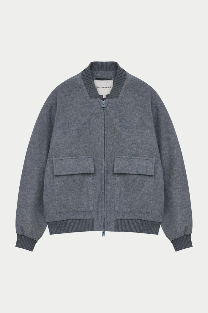 WOOL BLEND BOMBER JACKET - GREY MARL