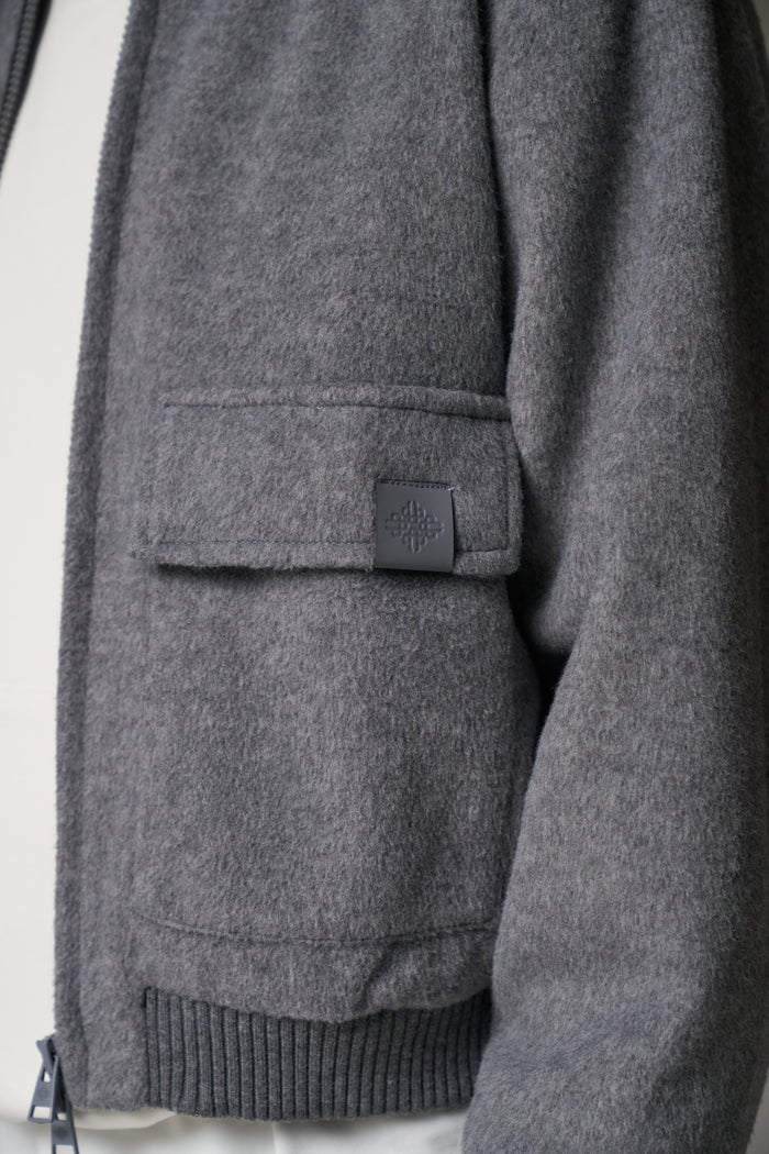 WOOL BLEND BOMBER JACKET - GREY MARL