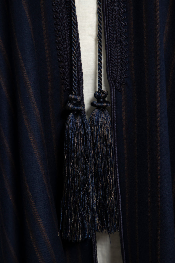 Wool & Cashmere Navy & Brown Striped Poncho