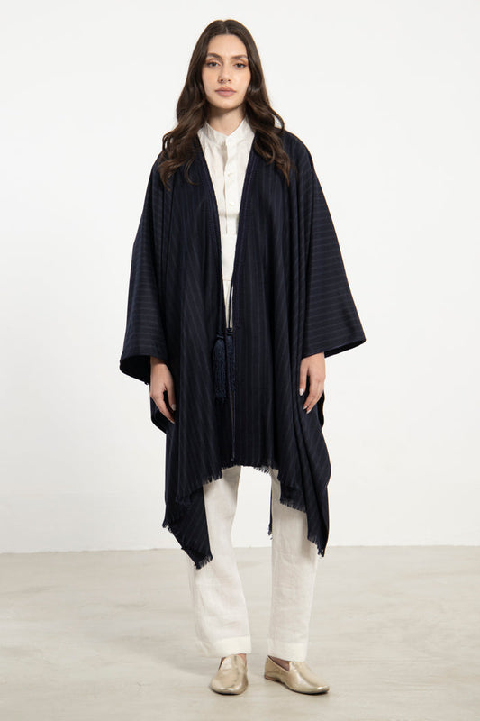 Wool & Cashmere Navy Lines Poncho