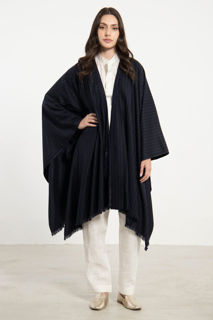 Wool & Cashmere Navy Lines Poncho