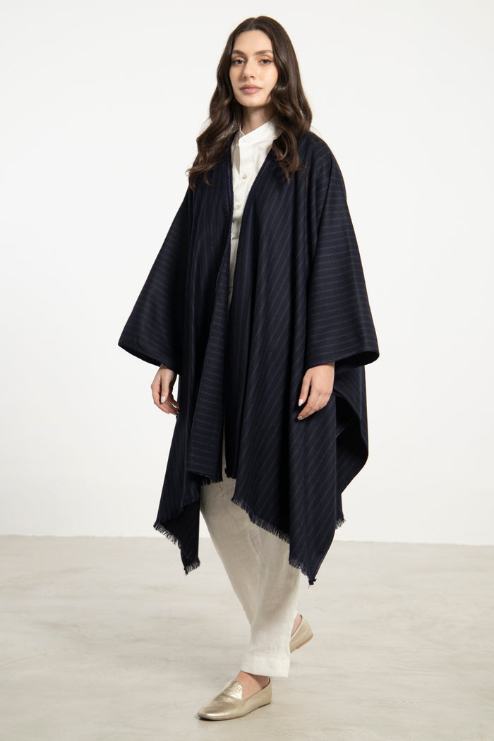 Wool & Cashmere Navy Lines Poncho