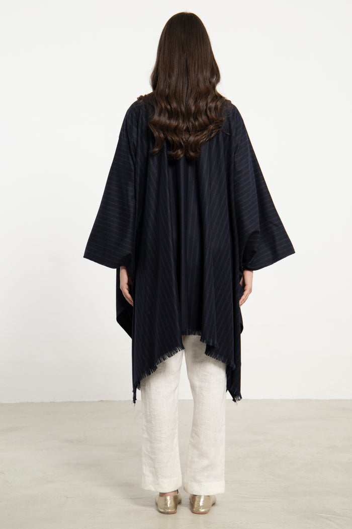 Wool & Cashmere Navy Lines Poncho