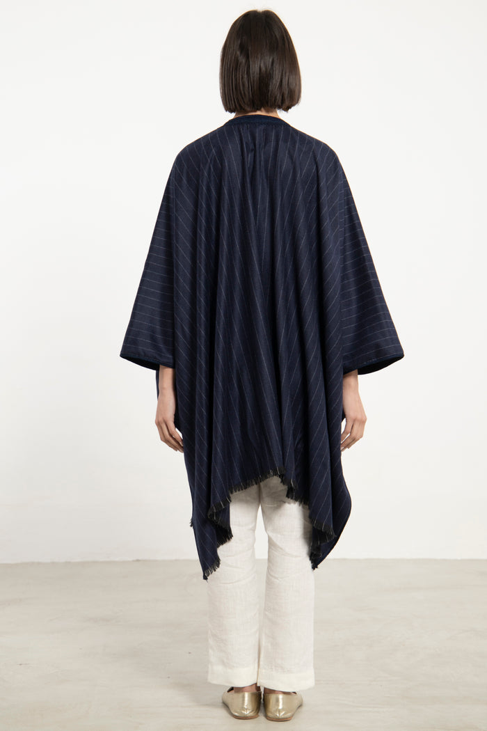 Wool & Cashmere Navy Striped Poncho