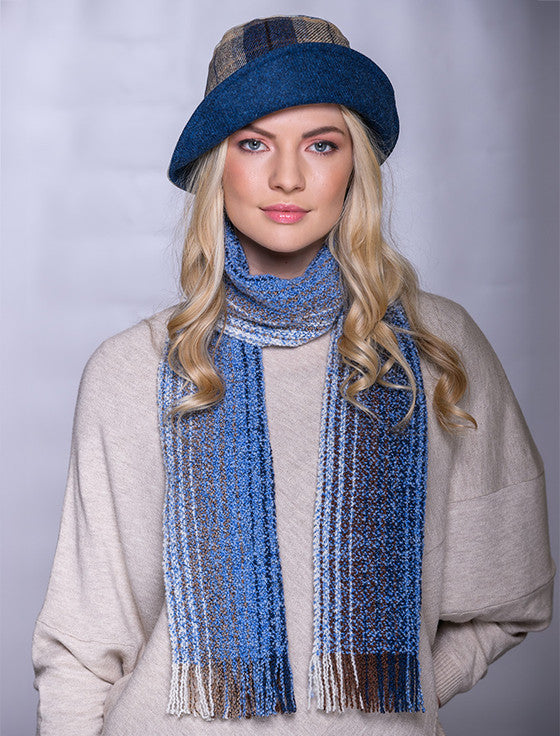 Wool Cashmere Skellig Scarf - Cream and Blue #color_cream-blue