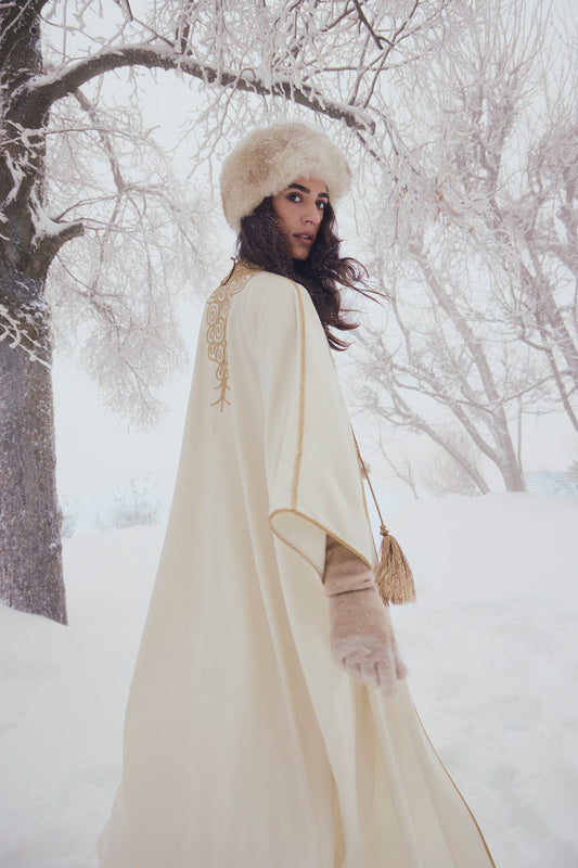 Wool Ivory & Gold Abaya