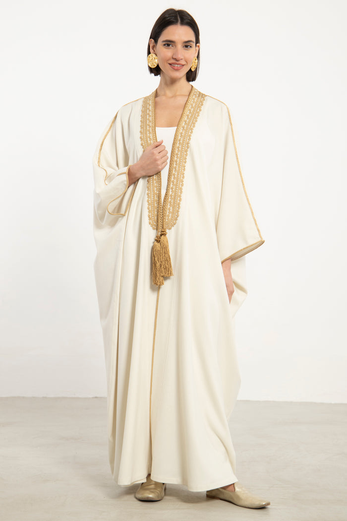 Wool Ivory & Gold Abaya
