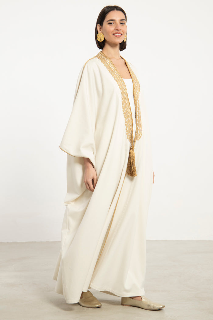 Wool Ivory & Gold Abaya