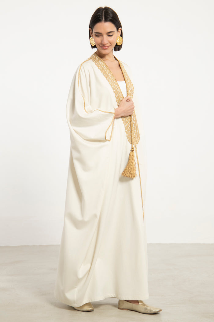 Wool Ivory & Gold Abaya