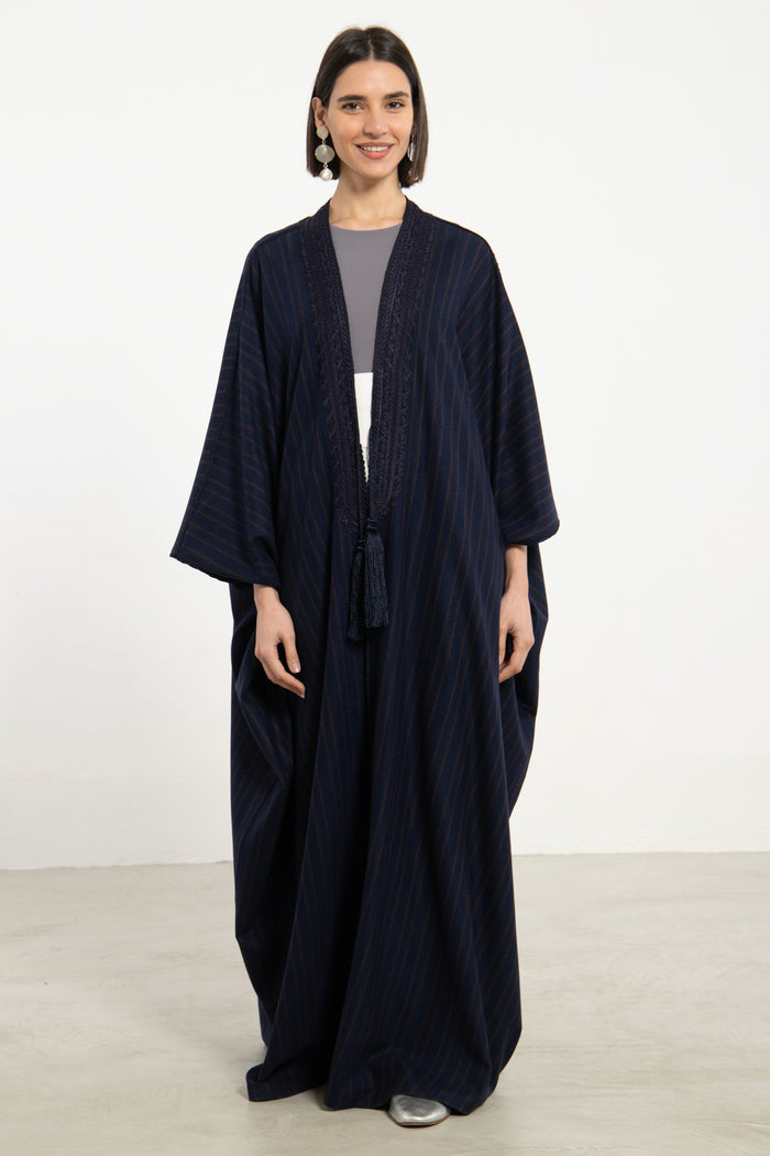 Wool Navy & Brown Lines Abaya
