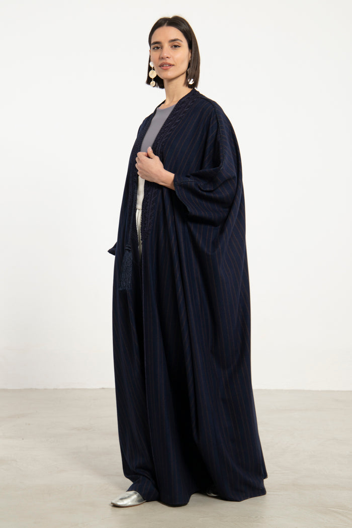 Wool Navy & Brown Lines Abaya