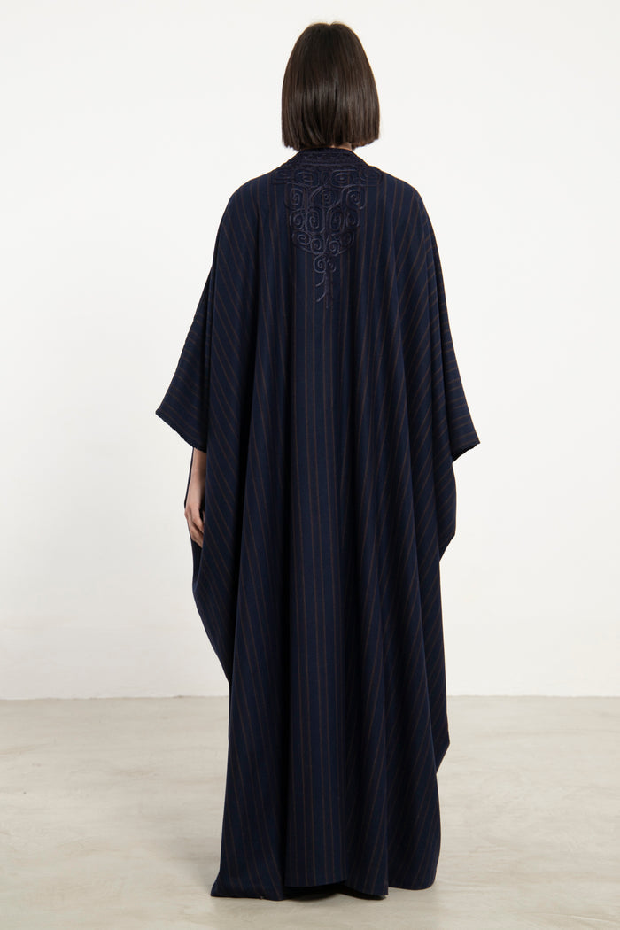 Wool Navy & Brown Lines Abaya