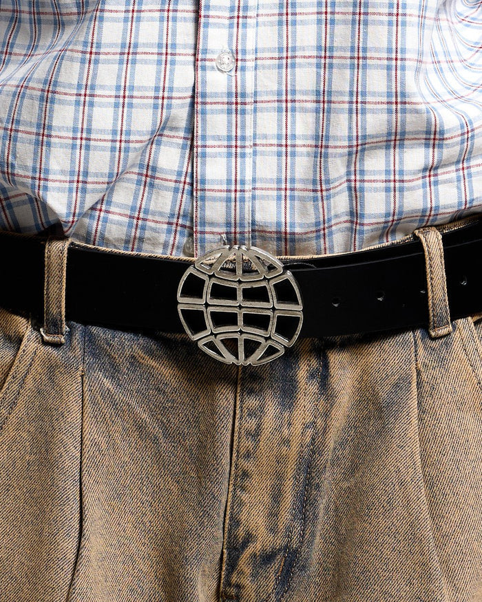 WORLD LEATHER BELT BLACK - black leather belt, worn detail - Cold Culture
