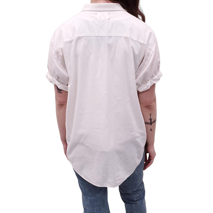 XIRENA OVERSIZED WHITE COTTON SHORT SLEEVE BLOUSE - SIZE S