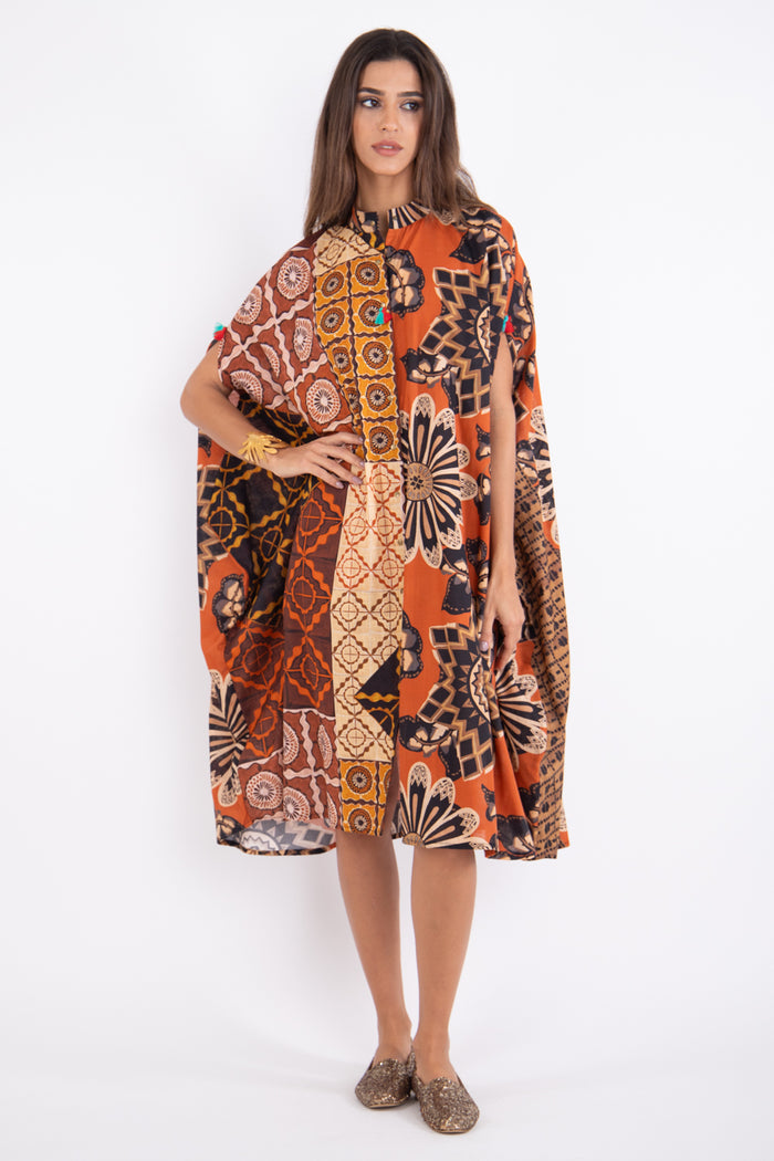 Yilda Cotton Printed Orange Dress