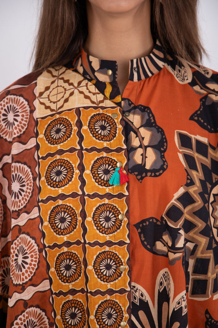 Yilda Cotton Printed Orange Dress