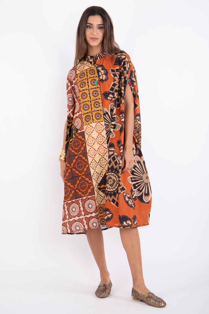 Yilda Cotton Printed Orange Dress